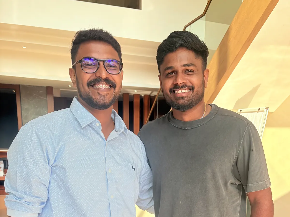 Blessan Kurien Thomas with Indian cricketer Sanju Samson, founder of the Sanju Samson Foundation