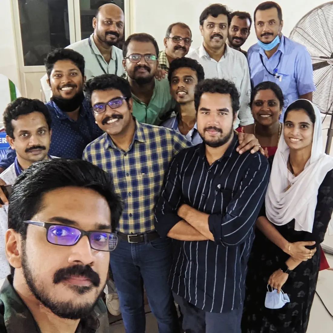 Blessan Kurien Thomas with teammates from the election webcasting control room, Pathanamthitta, 2021