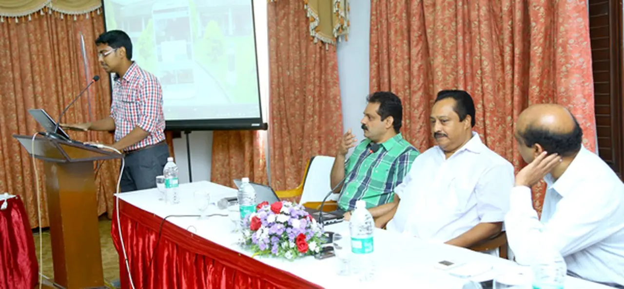 Blessan Kurien Thomas presenting the features of the KTDC mobile app at its inauguration, 2014